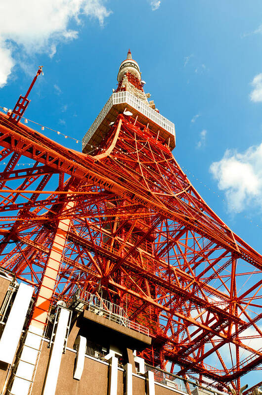 Architecture Poster featuring the photograph Tokyo tower face cloudy sky #1 by U Schade