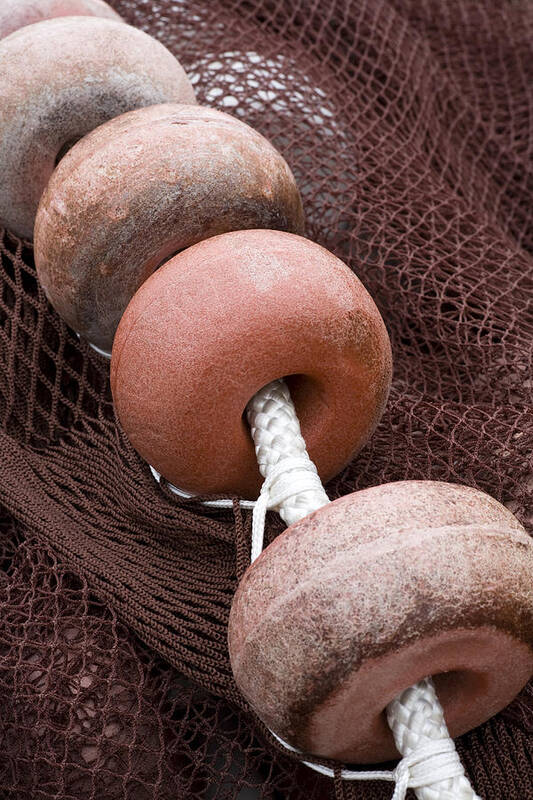 Red Poster featuring the photograph Red fishing net floats #2 by Frank Tschakert