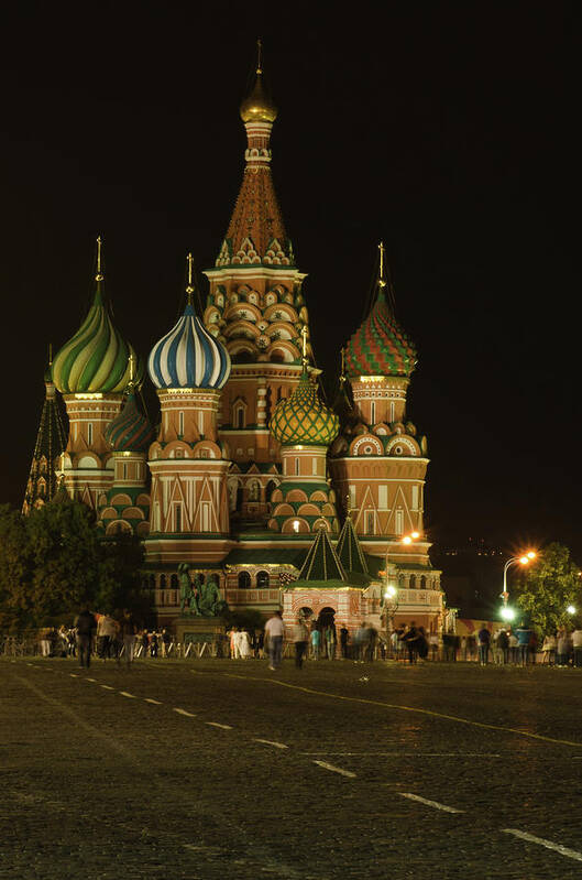 Kremlin Poster featuring the photograph Red Square in Moscow at night #2 by Michael Goyberg