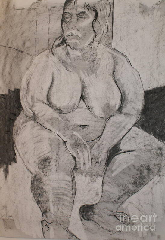 Nudes Poster featuring the drawing Seated Female Nude #3 by Joanne Claxton