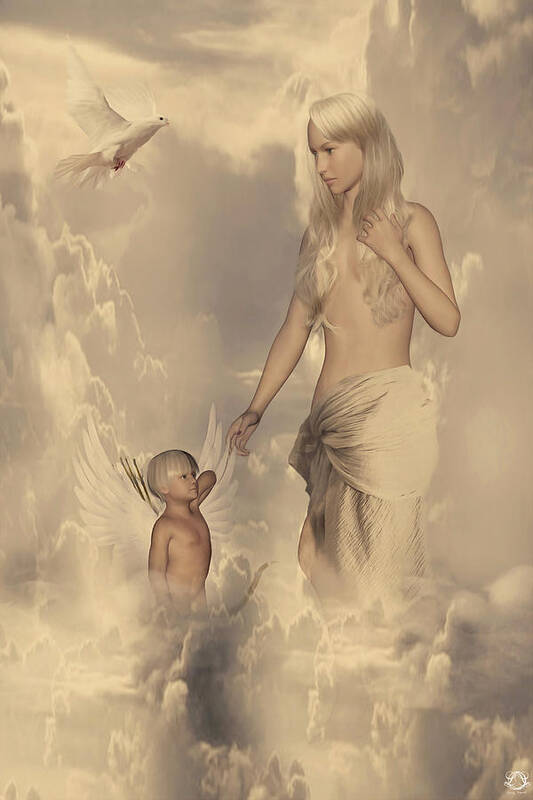 Aphrodite Poster featuring the digital art Aphrodite and Eros by Lourry Legarde