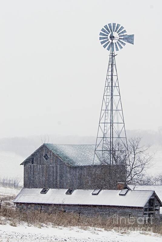 Photography Poster featuring the photograph Barn and Windmill in Snow by Larry Ricker