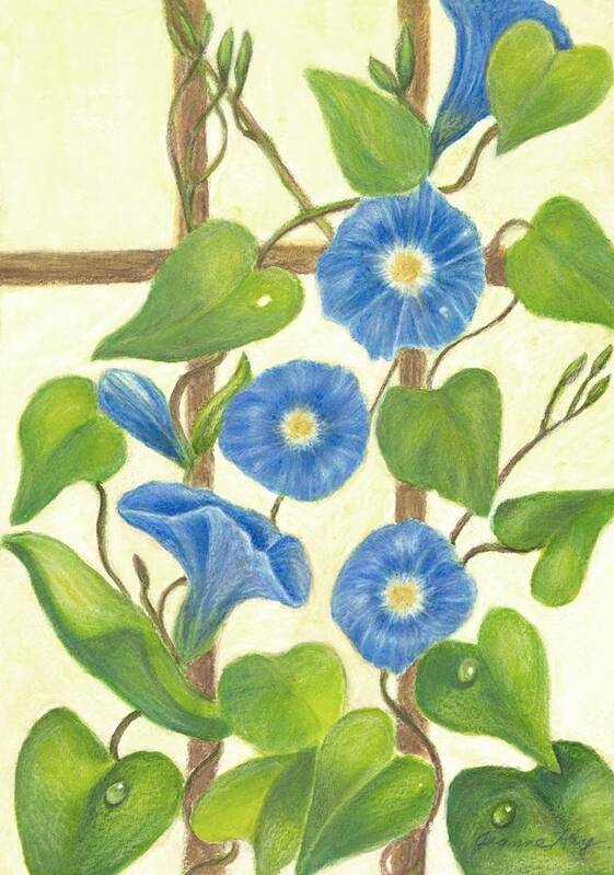 Flowers Poster featuring the painting Blue Morning Glories by Jeanne Juhos