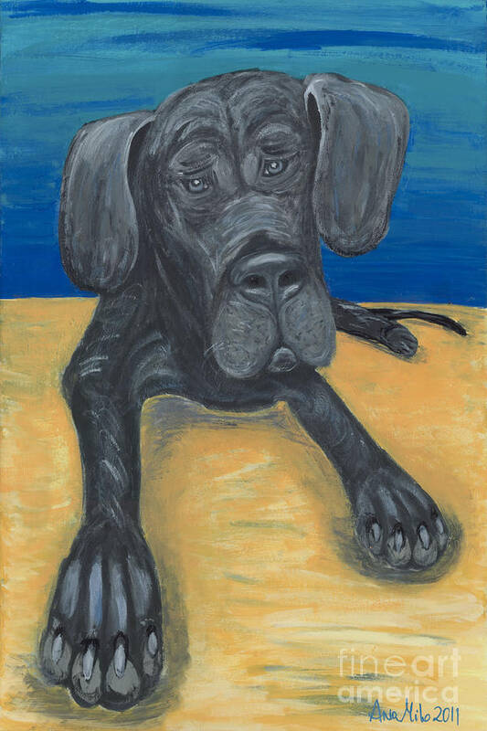 Great Dane Puppy Poster featuring the painting Blue The Great Dane Pup by Ania M Milo