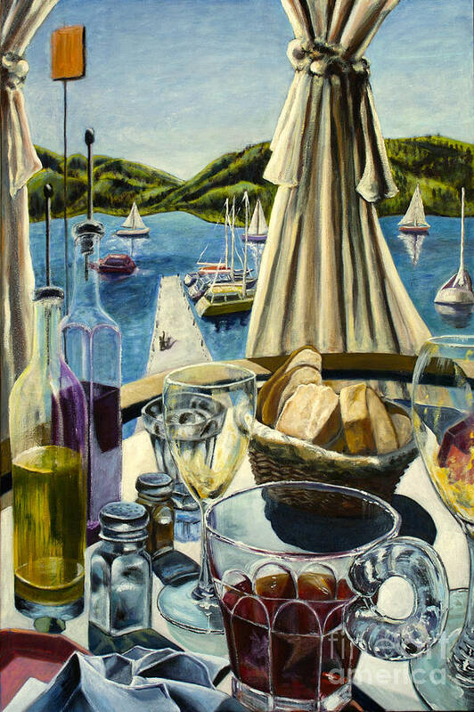 Breakfast Poster featuring the painting Breakfast in Skradin by AnneKarin Glass