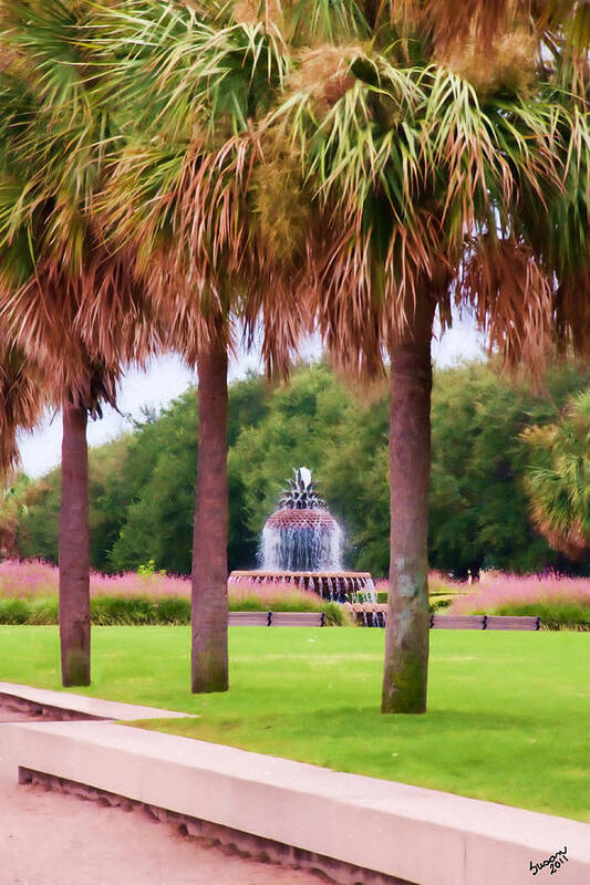 Pineapple Poster featuring the digital art Charleston Pineapple Fountain by Susan Cliett