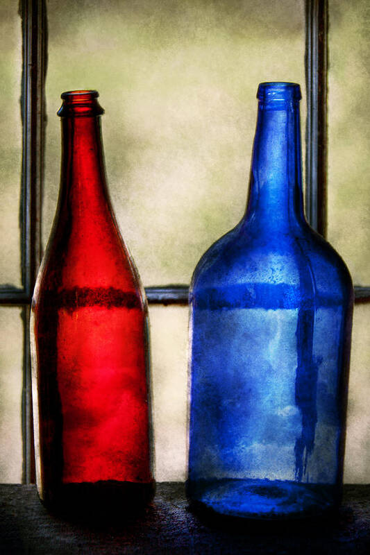 Wine Poster featuring the photograph Collector - Bottles - Two empty wine bottles by Mike Savad