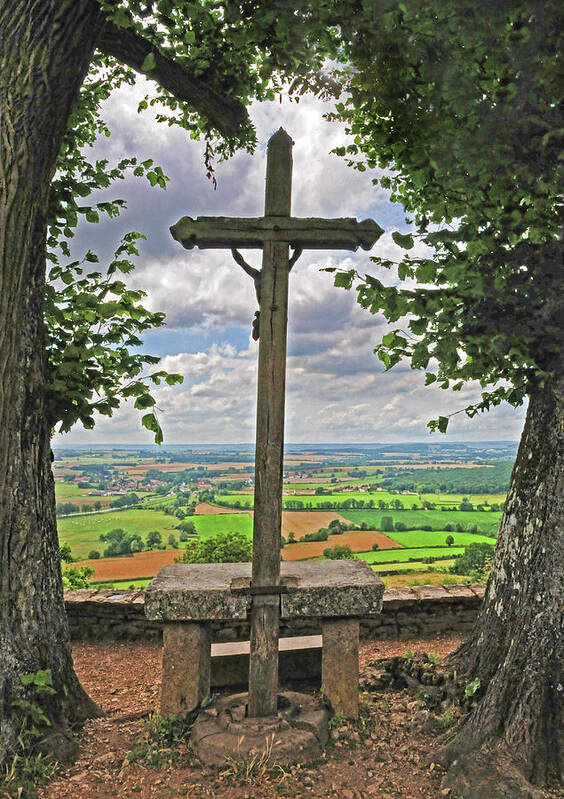 Crucifix Poster featuring the photograph Crucifix Overlooking the French Countryside by Dave Mills