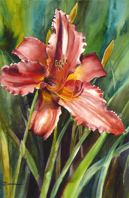 Day Lily Poster featuring the painting Day Lily by Sue Zimmermann