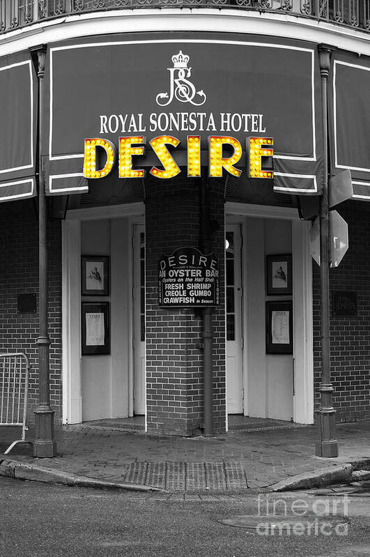 Desire Poster featuring the photograph Desire Corner Bourbon Street French Quarter New Orleans Color Splash Black and White Digital Art by Shawn O'Brien