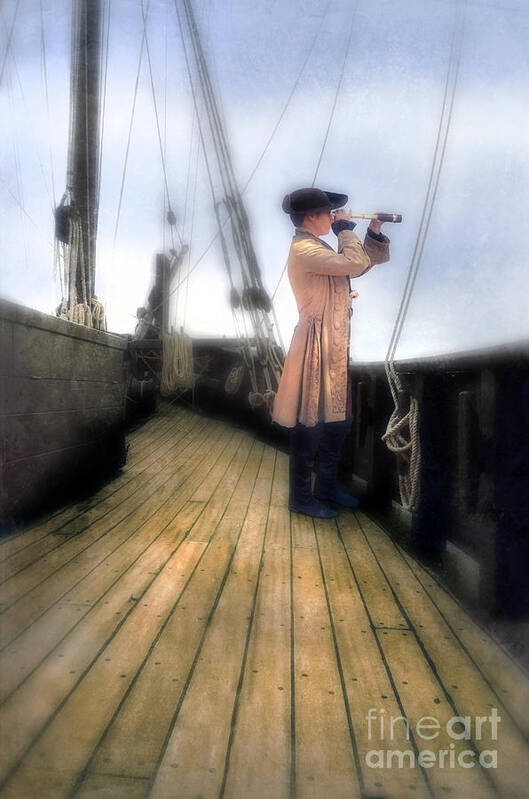 Gentleman Poster featuring the photograph Eighteenth Century Man with Spyglass on Ship by Jill Battaglia