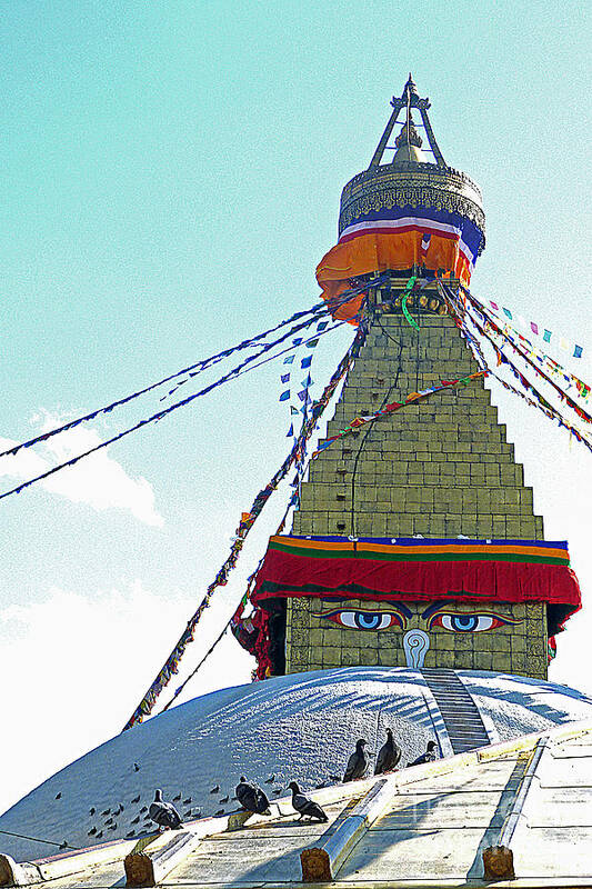 Buddhism Poster featuring the photograph Eyes of the Boudhanath Stupa Nepal by Louise Peardon
