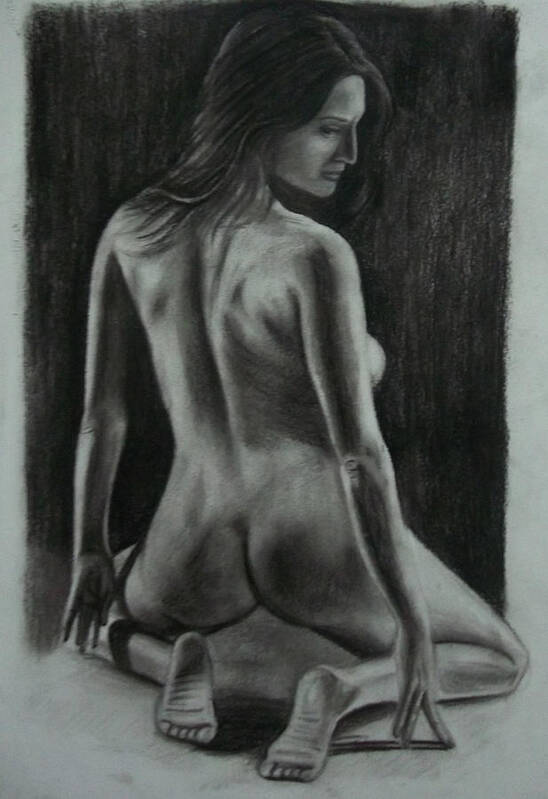 Nude Poster featuring the drawing Figure drawing by Ashish Mohan