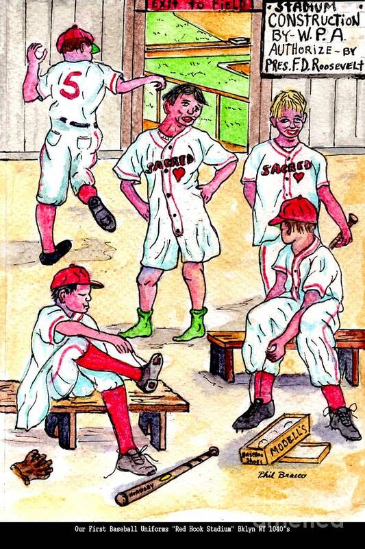 Sports Arts Poster featuring the mixed media First Uniforms by Philip And Robbie Bracco