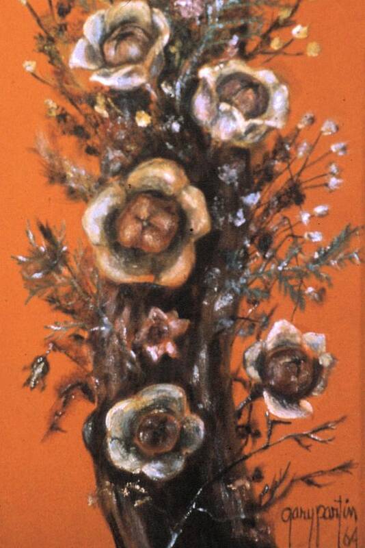 Tree Trunk Poster featuring the painting Flowers on Tree 1964 by Gary Partin