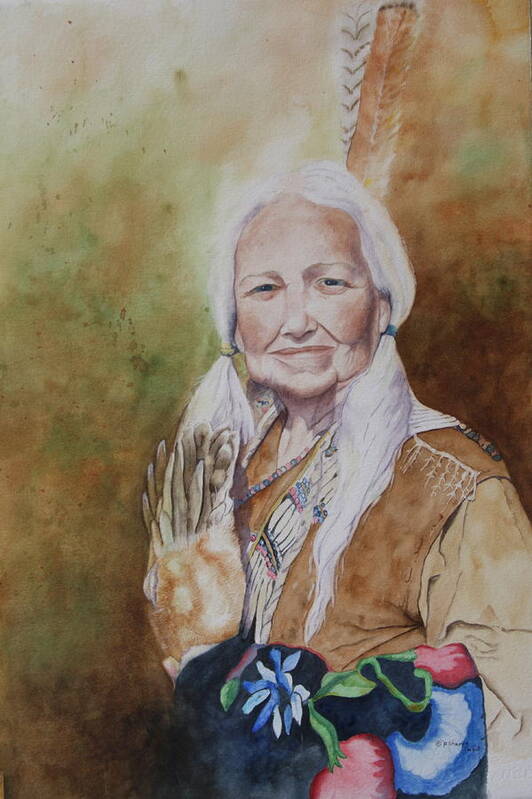 Native American Spirit Portrait Poster featuring the painting Grandmother Many Horses by Patsy Sharpe