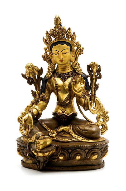 White Background Poster featuring the photograph Green Tara by Fabrizio Troiani