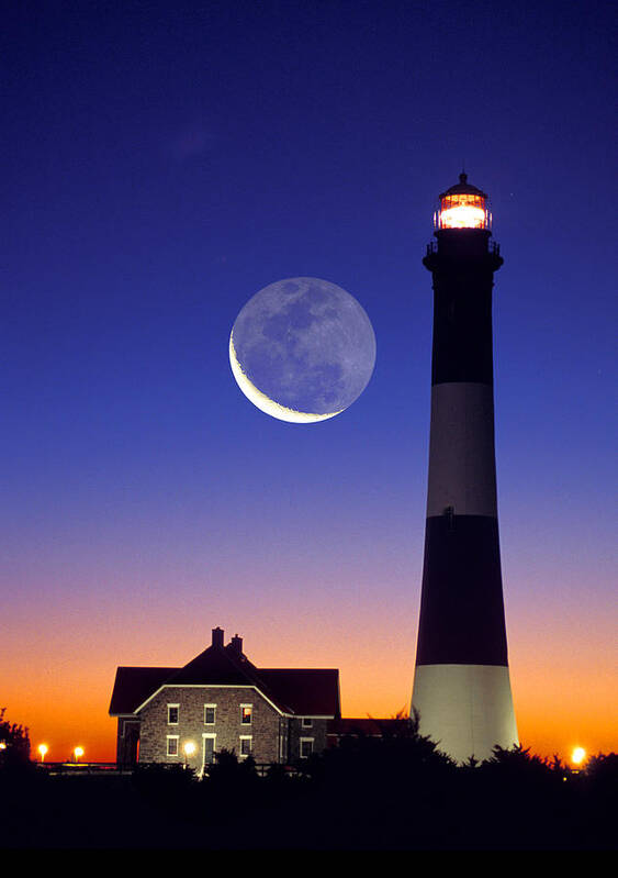 Lighthouse Poster featuring the photograph Lighthouse Crescent Moon by Larry Landolfi