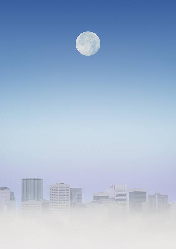 Business Poster featuring the photograph Moon Over Buildings by Kelly Redinger