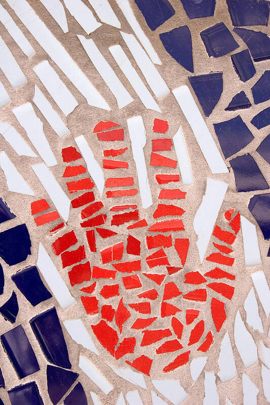 Red Poster featuring the photograph Mosaic Red Hand by Carol Leigh