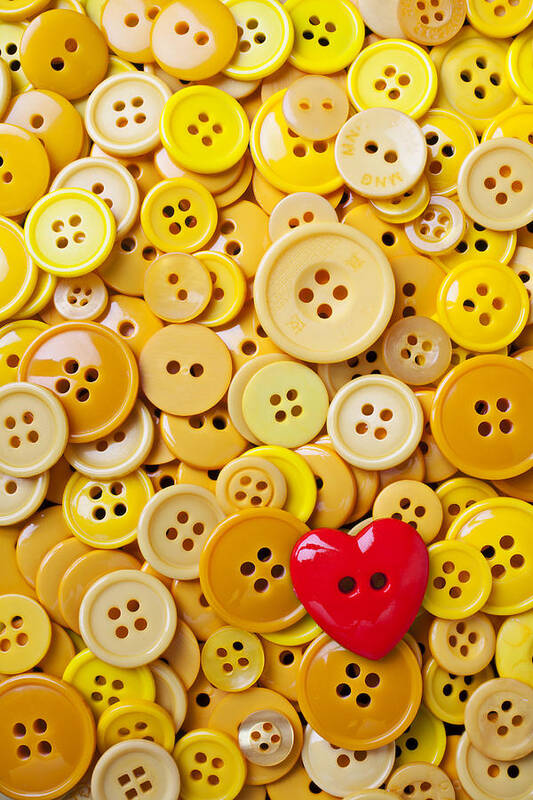 Red Heart Poster featuring the photograph Red heart and yellow buttons by Garry Gay