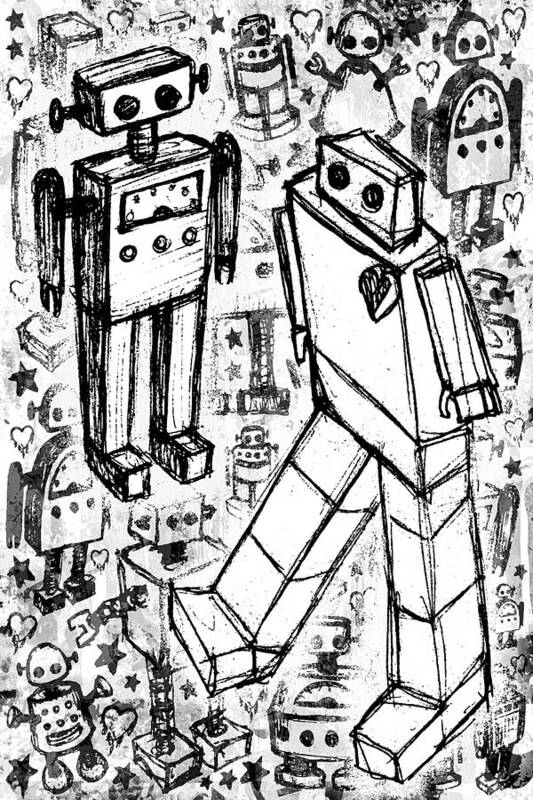 Robot Poster featuring the digital art Robot Sketch 6 of 6 by Roseanne Jones