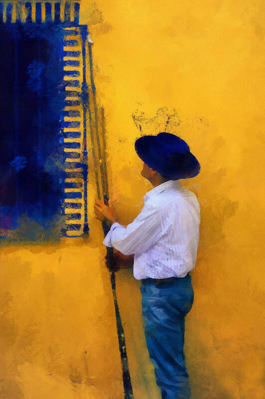 Impressionism Poster featuring the photograph Spanish Man at the Yellow Wall. Impressionism by Jenny Rainbow