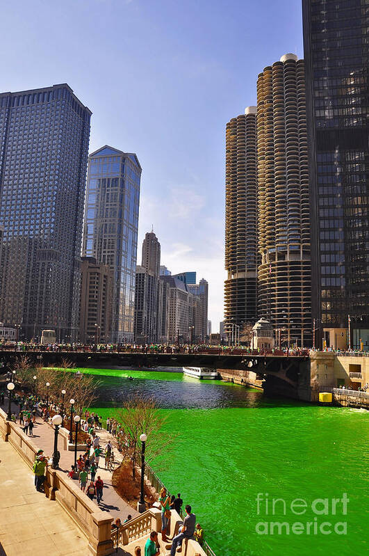 Wrigley Tower Chicago Poster featuring the photograph St Patrick's Day Chicago by Dejan Jovanovic