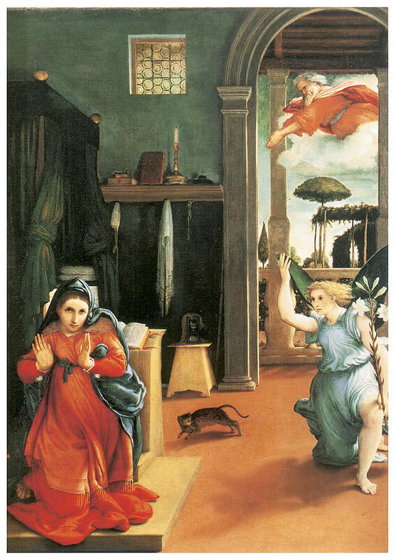 Lorenzo Lotto Poster featuring the painting The Annunciation by Lorenzo Lotto