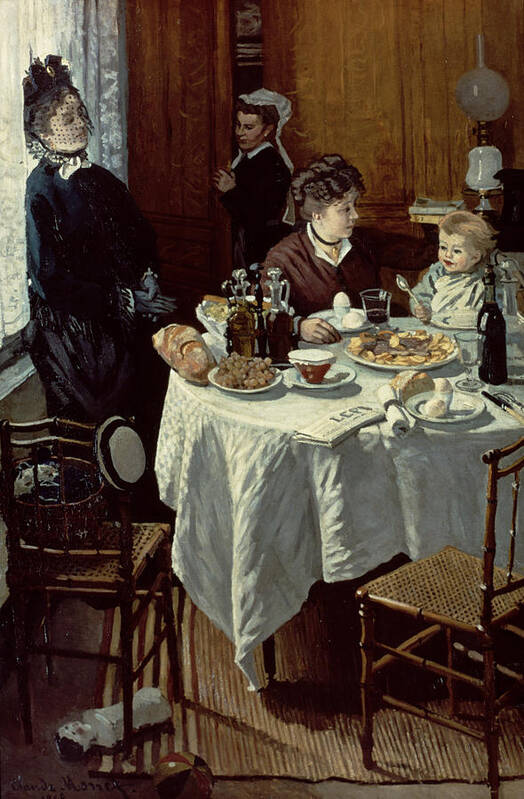 Interior;family;baby;impressionist;maid;feeding;meal;eating;food;daily Life;petit Dejeuner;table;boiled Eggs Poster featuring the painting The Breakfast by Claude Monet