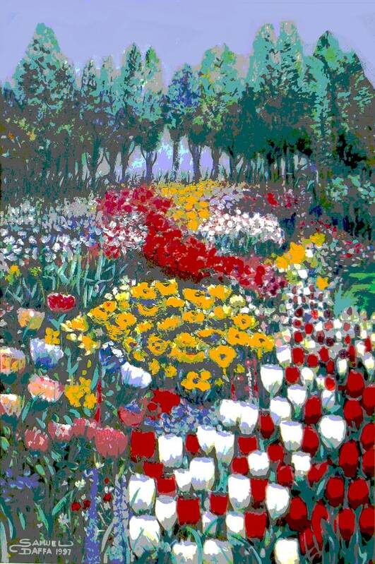 Flower Garden Poster featuring the mixed media The flower garden. by Samuel Daffa