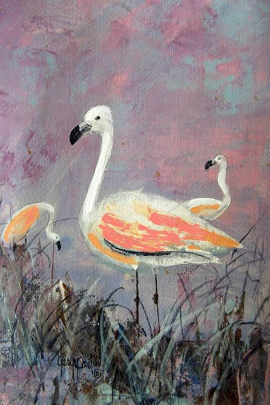 Swamp Poster featuring the painting Three Flamingos by Gary Partin