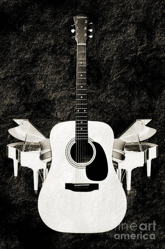 Guitar Poster featuring the photograph White Guitar Butterfly by Andee Design