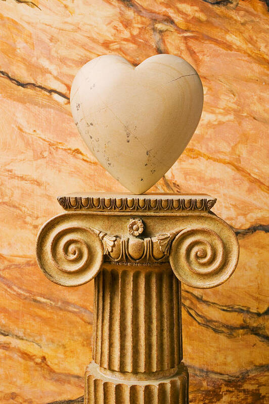 Heart Poster featuring the photograph White stone heart on pedestal by Garry Gay