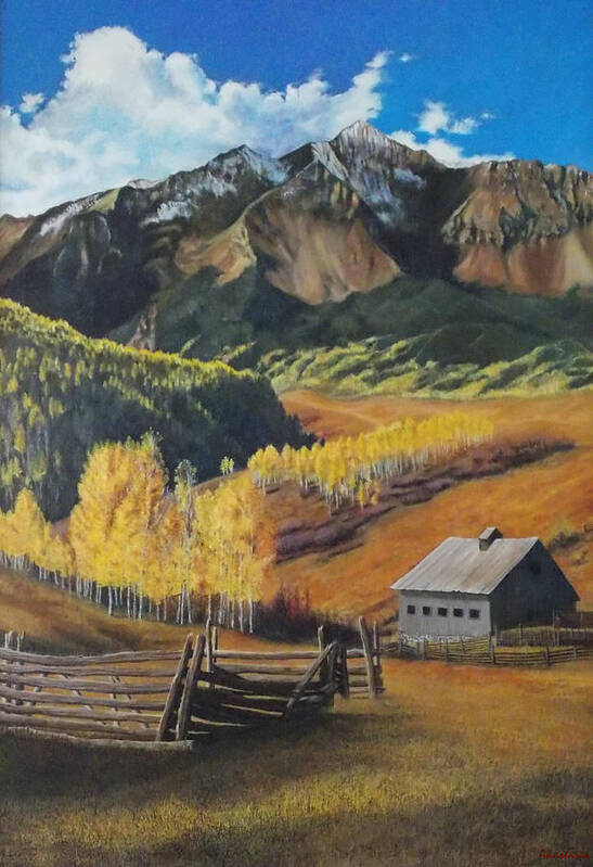 Colorado Rockies Poster featuring the painting I Will Lift Up My Eyes to the Hills Autumn Nostalgia Wilson Peak Colorado by Anastasia Savage Ealy