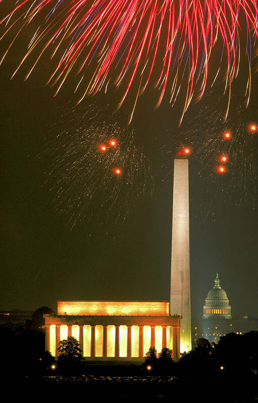 Fireworks Poster featuring the photograph 4th of July in Washington DC #6 by Carl Purcell
