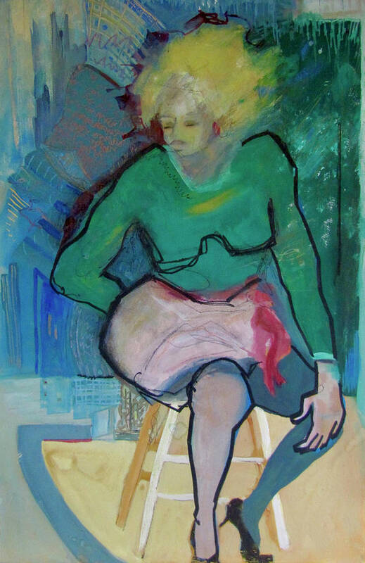 Blonde Poster featuring the painting Blonde in Green Shirt #1 by Carole Johnson