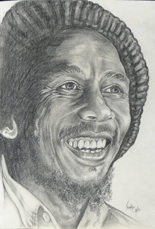 Bob Marley Poster featuring the drawing Bob Marley #1 by Stephen Sookoo