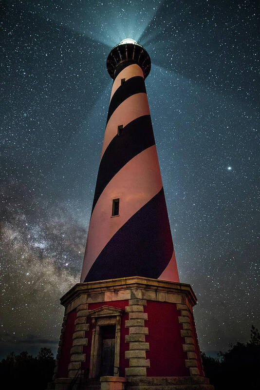 Hatteras Poster featuring the photograph Cape Hatteras Lighthouse at Night #1 by Nick Noble