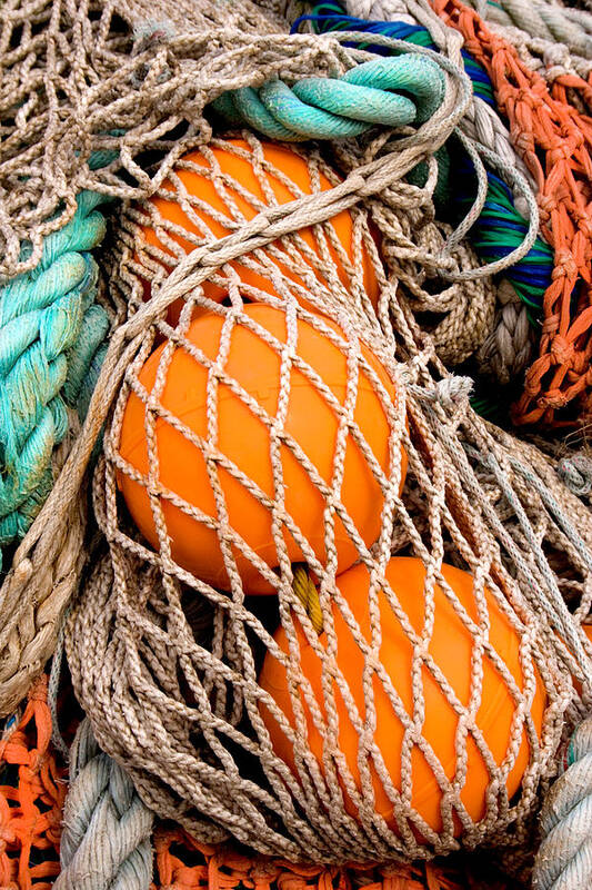 Colorful Poster featuring the photograph Colorful Fishing Nets and Buoys #1 by Carol Leigh