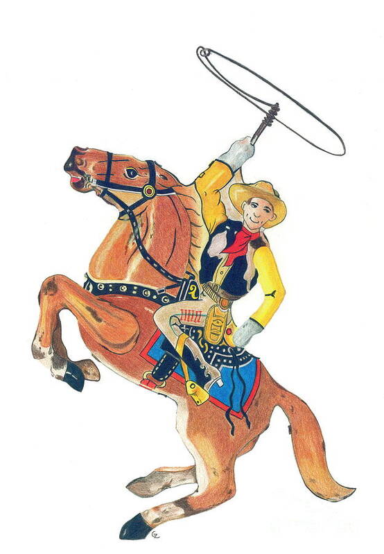 Drawing Poster featuring the drawing Cowboy with Lasso by Glenda Zuckerman