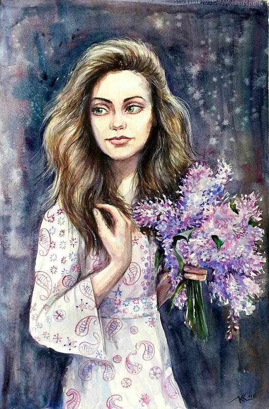 A Girl With Flowers Poster featuring the painting Diana #1 by Katerina Kovatcheva