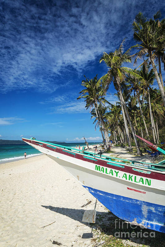 Asia Poster featuring the photograph Fishing Boat On Puka Beach Tropical Paradise Boracay Philippines #1 by JM Travel Photography