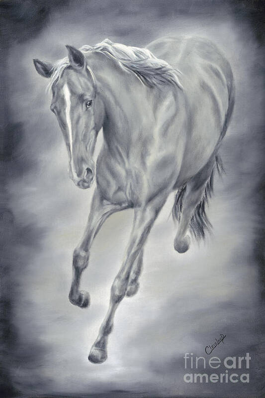 Horse Paintings Poster featuring the painting Here She Comes #1 by Cathy Cleveland