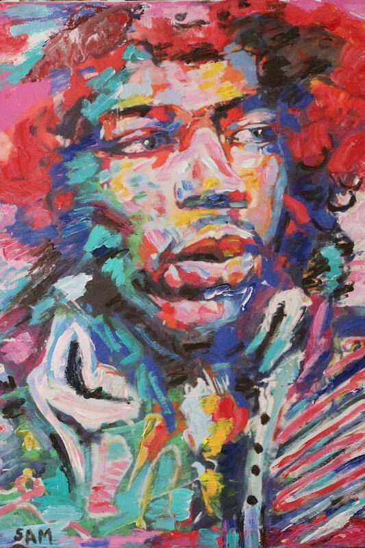 Rock Star Poster featuring the painting Jimi Hendrix #1 by Sam Shaker