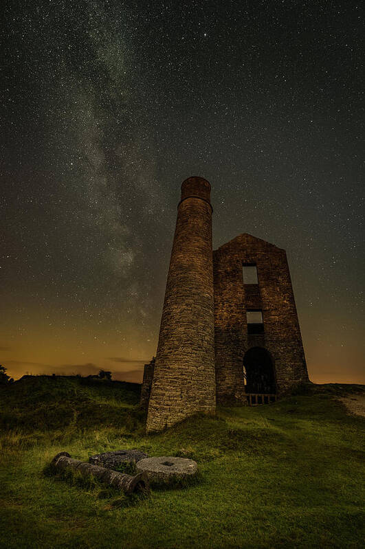 Derbyshire Poster featuring the photograph Milky Way Over Old Mine Buildings. #1 by Andy Astbury
