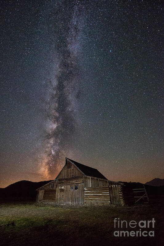 Moulton Ranch Cabin Poster featuring the photograph Moulton Ranch Cabin Milky Way on Mormon Row #1 by Michael Ver Sprill