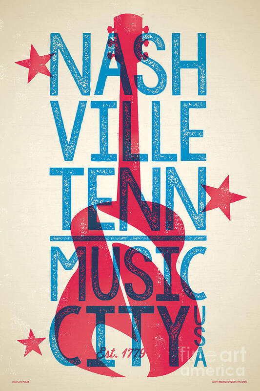 Guitars Poster featuring the digital art Nashville Poster - Tennessee by Jim Zahniser