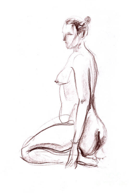 Nude Sketch Poster featuring the drawing Nude Model Life Sketch #2 by Julia Khoroshikh