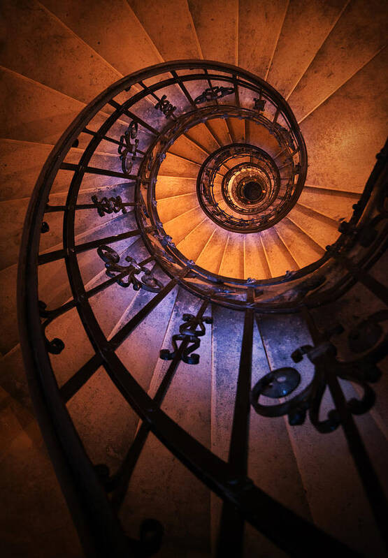 Staircase Poster featuring the photograph Ornamented spiral staircase #1 by Jaroslaw Blaminsky